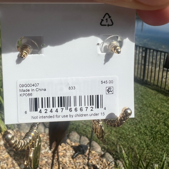 KARL LAGERFELD PARIS Gold-Tone Logo & Pavé Heart Padlock Charm Beaded C-Hoop - Picture 14 of 14